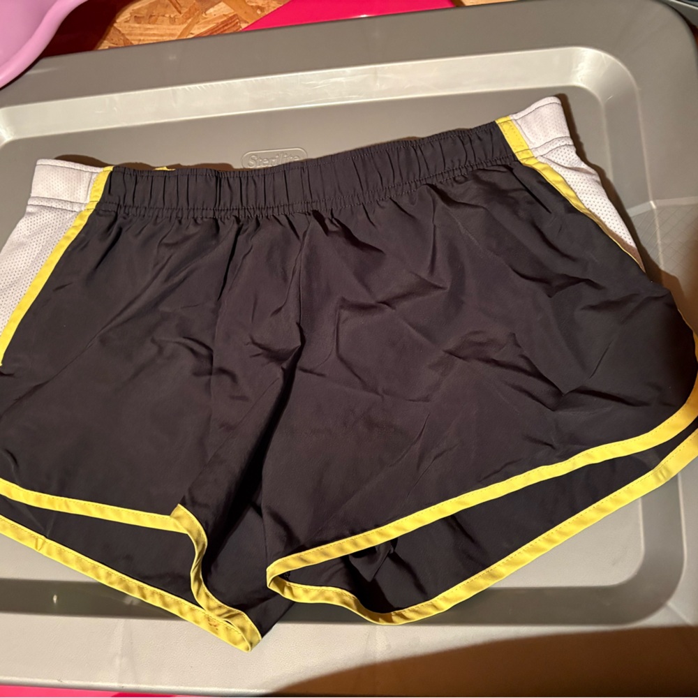 Xersion Black Athletic Shorts with Yellow Trim
